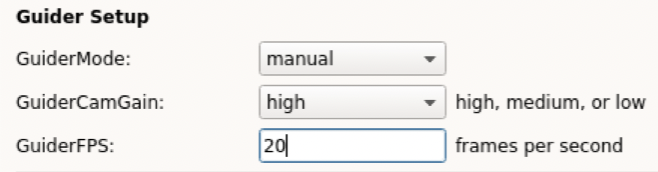 Screenshot of the Tip Tilt GUI's guider control section.