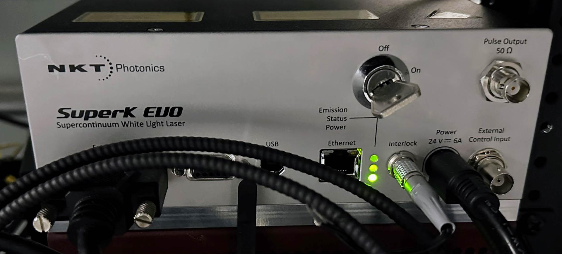 SuperK light source interlocks and status lights.